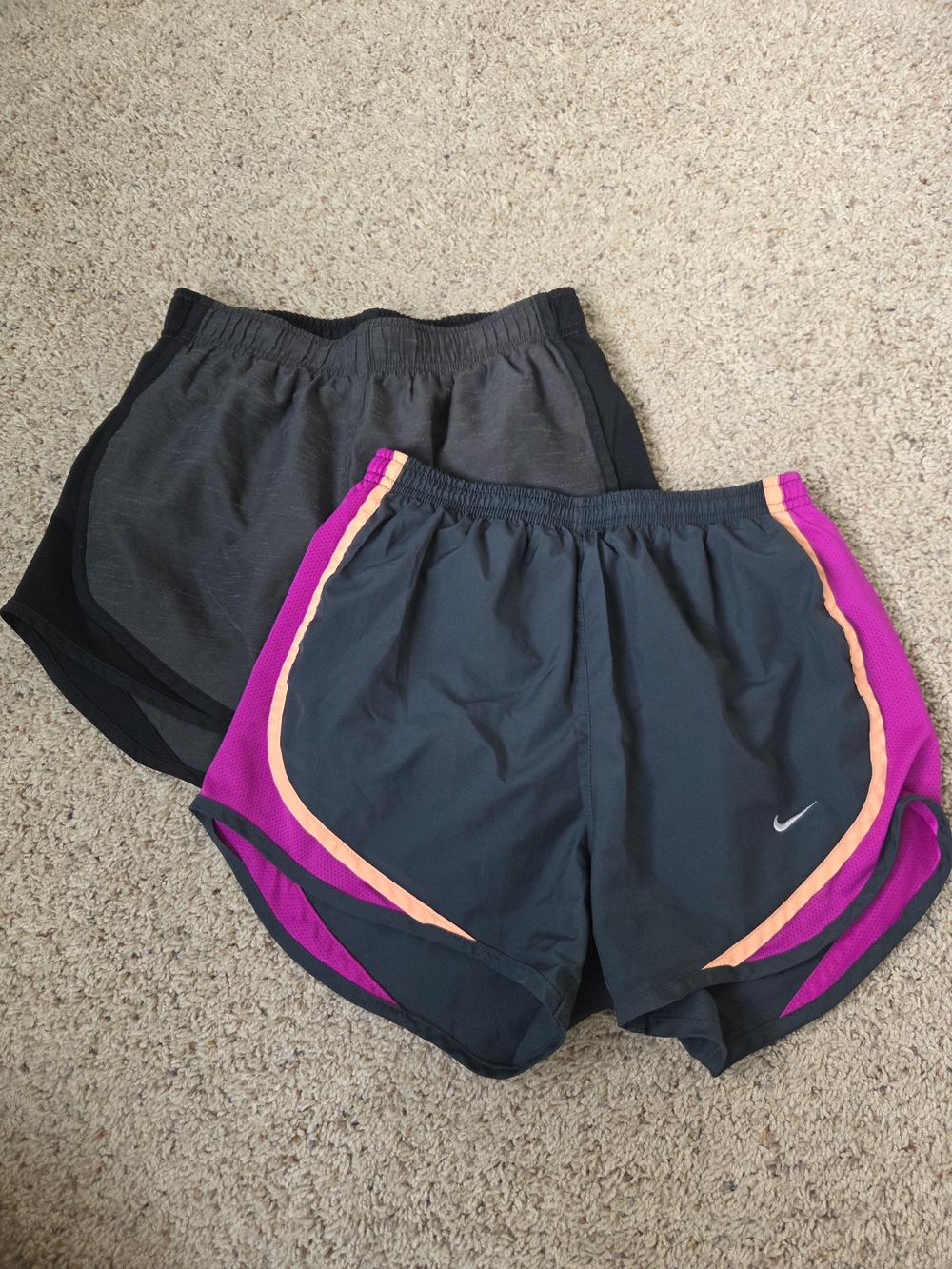 Nike Women's Black Athletic Shorts with Pink and Peach Accents Bundle